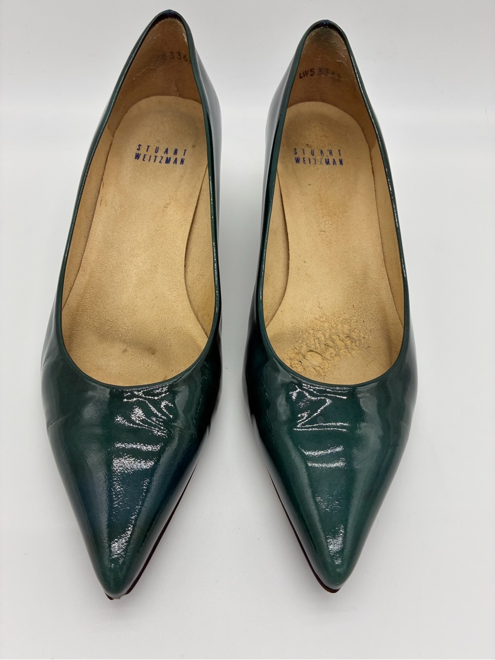 Stuart Weitzman Emerald Patent Leather Kitten Heel Pumps Sz 7 - Picture 2 of 10